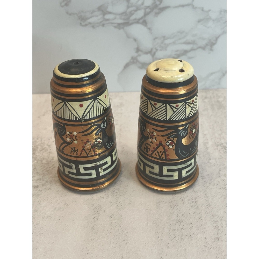 Vtg Cooper Hand Painted Greek Salt and Pepper Shakers - Picture 3 of 8